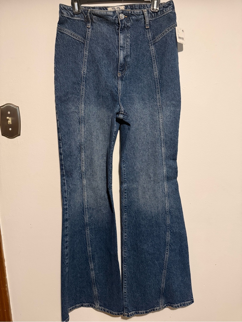 Free People High-Rise Flare Jeans in Dark Blue Denim